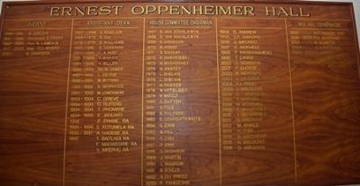 Ernest Oppenheimer Hall house committee name board